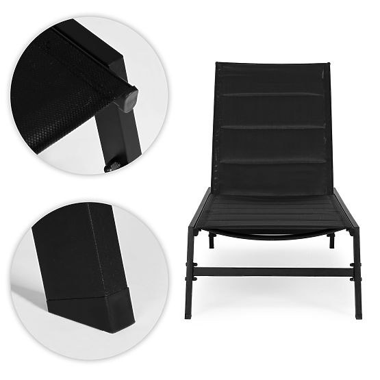 Vrtni ležalnik s prilagodljivim naslonjalom, jeklena konstrukcija, črna MultiGarden
