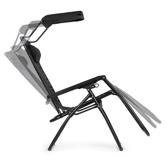 Vrtni ležalnik z nastavljivim naslonjalom in premično streho Modernhome - črn