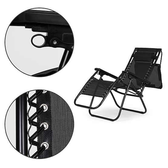 Vrtni ležalnik z nastavljivim naslonjalom in premično streho Modernhome - črn