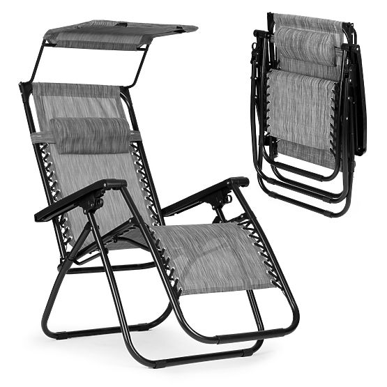 Vrtni ležalnik z nastavljivim naslonjalom in premično streho Modernhome - siv