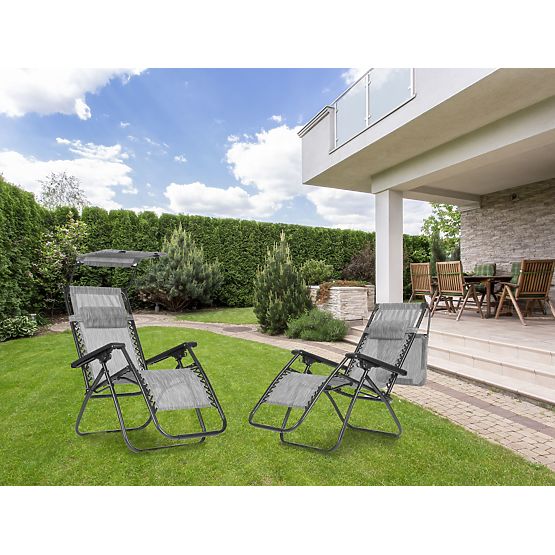 Vrtni ležalnik z nastavljivim naslonjalom in premično streho Modernhome - siv