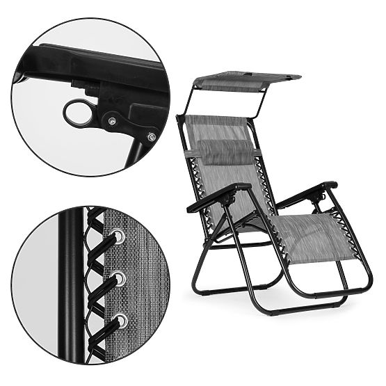 Vrtni ležalnik z nastavljivim naslonjalom in premično streho Modernhome - siv