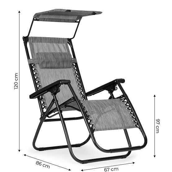 Vrtni ležalnik z nastavljivim naslonjalom in premično streho Modernhome - siv