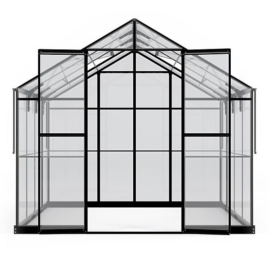 Vrtni rastlinjak ProGlass Classic Compact 7,7 m² z osnovo, kaljeno steklo 4 mm, aluminij