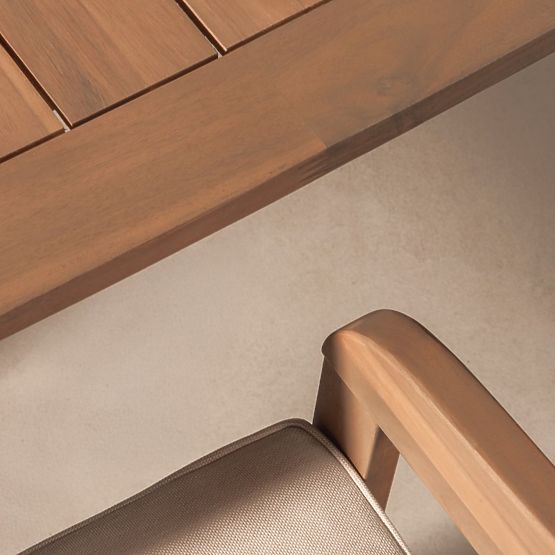 Vrtni set Satori, miza 183 cm + 6 stolov, akacijev les FSC, videz tika, bež, zaobljen