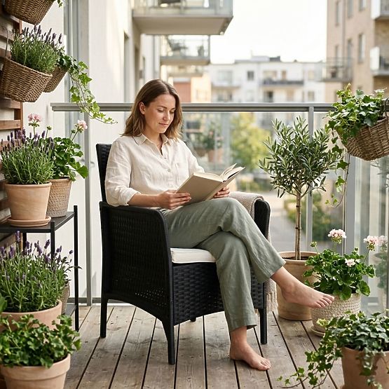 Vrtni stol s blazino stol za balkon teraso vrt črn MultiGarden