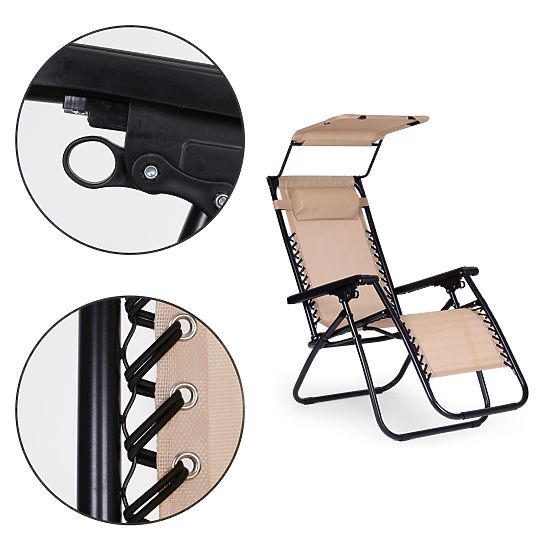 Vrtno plažno ležalnik z nastavljivim naslonjalom in premično streho Modernhome - bež