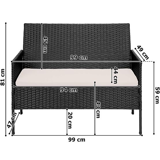 Vrtno pohištvo iz tehnoratana set 4v1 MAGNOLIA črna bež blazine