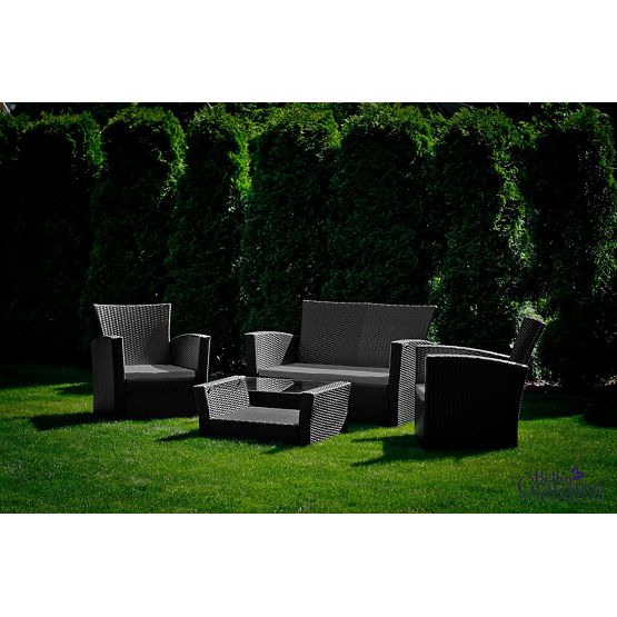Vrtno pohištvo iz tehnoratana (sofa 123cm, 2 x fotelj + miza) UNICO črno