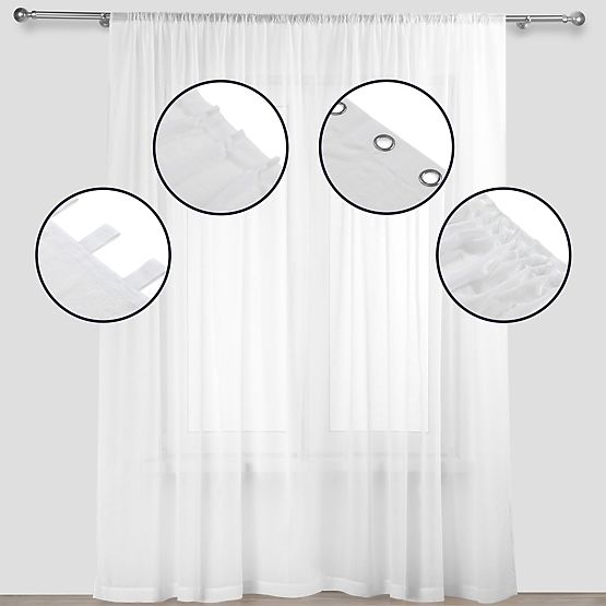 Zaves KRESZ bela barva klasičen stil flex flex 5,5 cm z dvojnim gubom zdrobljen voil 140x270