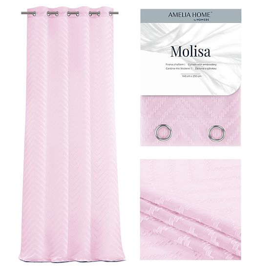 Zaves MOLISA roza barva vezen motiv boho srebrne obročki voil 140x270 ameliahome