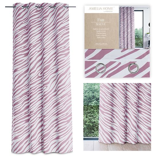 Zavesa FUN roza barva z živalskim motivom tropski slog srebrne kovinske obročke