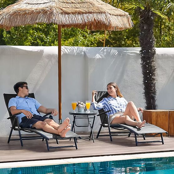 Zložljiv vrtni ležalnik za plažo z nastavljivim naslonjalom, jeklena konstrukcija ModernHome