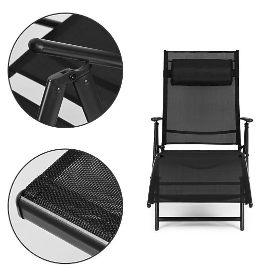 Zložljiv vrtni ležalnik za plažo z nastavljivim naslonjalom, jeklena konstrukcija ModernHome