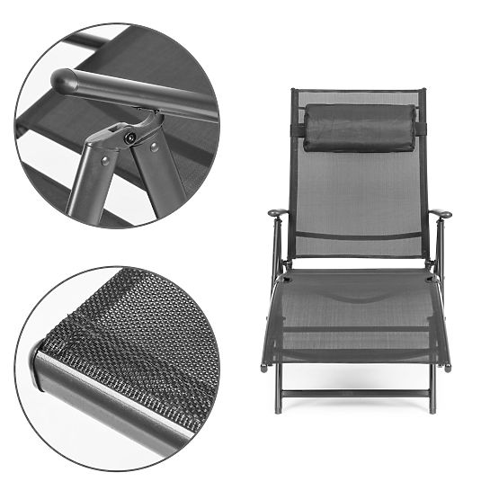 Zložljiv vrtni ležalnik za plažo z nastavljivim naslonjalom, jeklena konstrukcija, siv MultiGarden