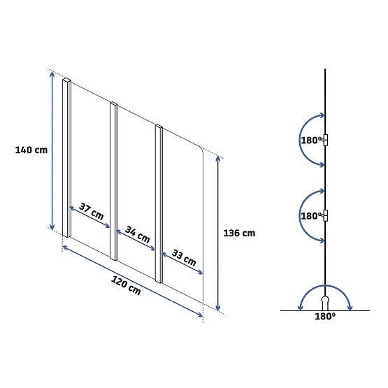 Zložljiva kopalniška pregrada Rea Agat-3 120 ZLATI ŠČETKANI