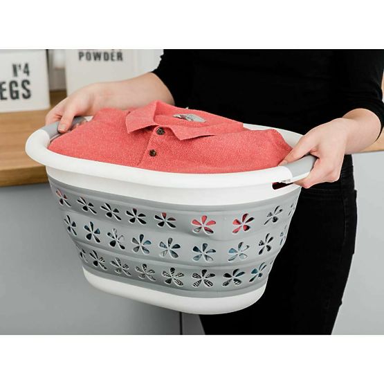 Zložljiva ovalna posoda 50 x 37 cm belo-siva OVAL COMPACT 25L