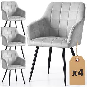 4x Oblazinjeni stol s kvadratnim prešitjem Siva LUXANO Črne noge