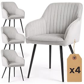 4x Žametni oblazinjeni stol s prešitjem Siva FLORENCE Črne noge