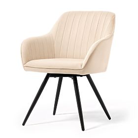 4x Žametni vrtljivi stol s prešitjem Bež TURNO Črne noge