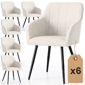 6x Oblazinjeni stol s kvadratnim prešitjem Krem LUXANO Črne noge tkanina Lumos