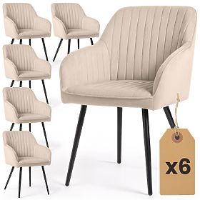 6x Žametni oblazinjeni stol s prešitjem Bež FLORENCE Črne noge