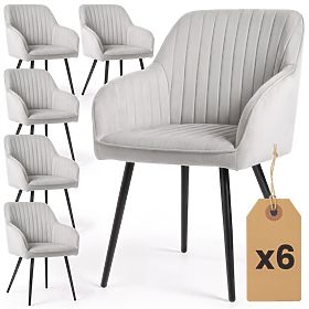 6x Žametni oblazinjeni stol s prešitjem Siva FLORENCE Črne noge