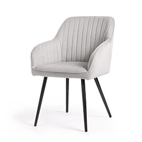 6x Žametni oblazinjeni stol s prešitjem Siva FLORENCE Črne noge