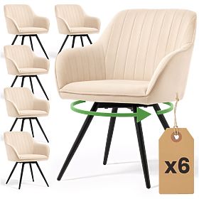 6x Žametni vrtljivi stol s prešitjem Bež TURNO Črne noge