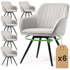 6x Žametni vrtljivi stol s prešitjem Siva TURNO Črne noge