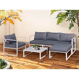 Aluminijasti komplet pohištva za teraso (Sofa 204 cm, fotelj, taburet + miza) MOSTRARE Bela