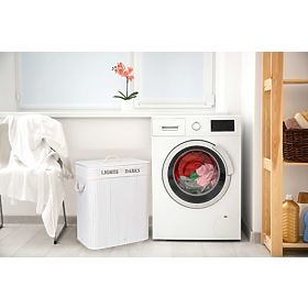 Bambusova košara s pokrovom 100L 2 predelka bela