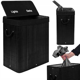 Bambusova košara za perilo s pokrovom 100L črna