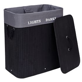 Bambusova košara za perilo z 2 predelki črna FSC