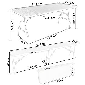 Catering set Ratan rjava miza 180 cm + 2 klopi
