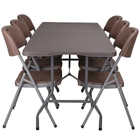 Catering set RATTAN miza 180 cm + 6 stolov