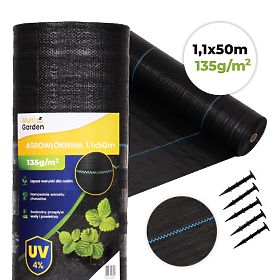 Črna agrotextilija UV 135g protiplevelna preproga 1,1x50m z žeblji MulltiGarden, MultiGarden