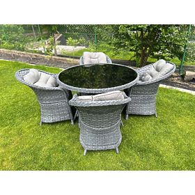 Jedilni set iz tehnoratana (okrogla miza + 4 stoli) MODERNO siva