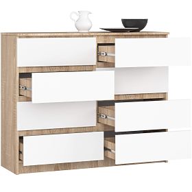 KOMODA K 120 cm 8 PREDALOV PK SONOMA / BELA