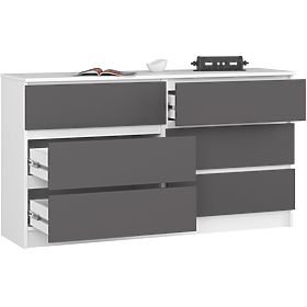 Komoda K 140 cm 6 predalov PK bela-grafitno siva