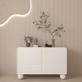 Komoda s predali Lauria 130 cm, bela, zaobljena, noge kroglice