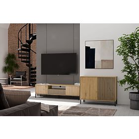 Komoda z rebrastim čelom Omarica KAMARO 2D Slim / Gladki HRAST ARTISAN Letvice