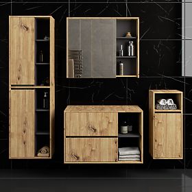 KOMPLET VISEČE KOPALNIŠKE POHIŠTVENE S POLICAMI VAMI HRAST ARTISAN / GRAFITNO SIVA