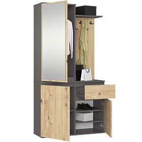 KOMPLET ZA PREDPROSTOR ENTRO PK GRAFIT SIVA / HRAST ARTISAN