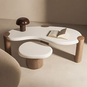 Konferenčna miza Floe 125 cm, bela/oreh