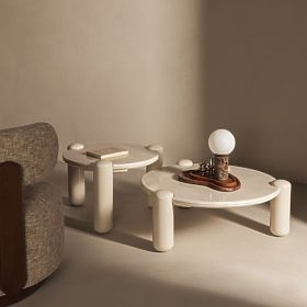 Konferenčna miza Noemi 86 cm, svetlo bežna/marmor, sijajna