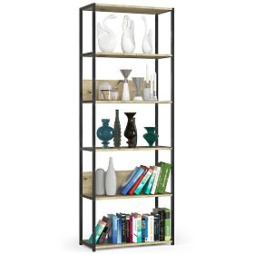 Kovinski loft regal 70 cm - črna-dub artisan - 6 polic