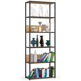 Kovinski loft regal 70 cm - črna-hrast craft - 6 polic