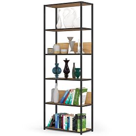 Kovinski loft regal 70 cm - črna-hrast craft - 6 polic