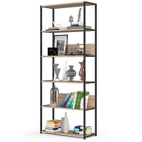 Kovinski loft regal 80 cm - črna-dub sonoma - 6 polic